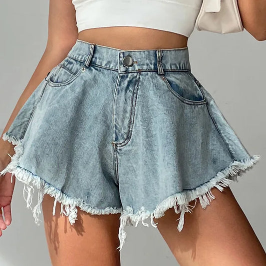 Damen Denim-Shorts | Weitem Bein | Hellblau | Locker | Kurze Länge-S-Luzern Mode