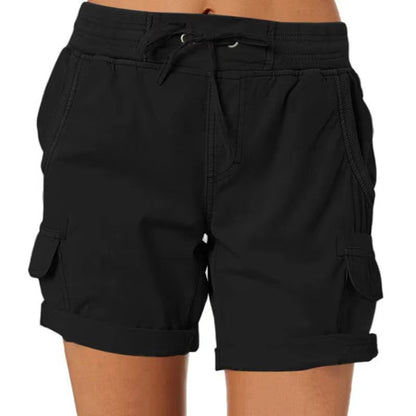Damen Strandshorts | Cargo Stil | Skinny Fit | Einfarbig | Taschen-Schwarz-S-Luzern Mode