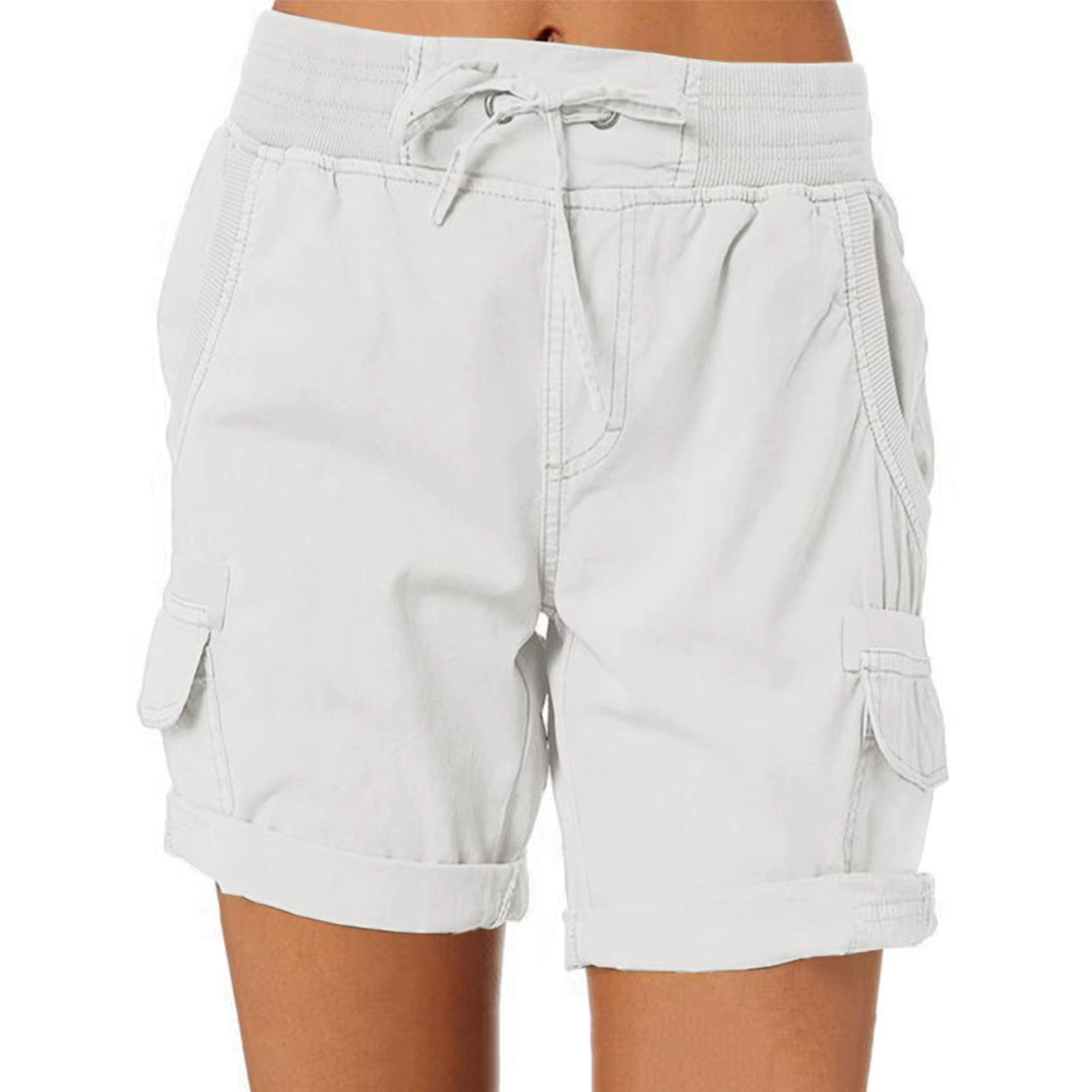 Damen Strandshorts | Cargo Stil | Skinny Fit | Einfarbig | Taschen-Weiß-S-Luzern Mode