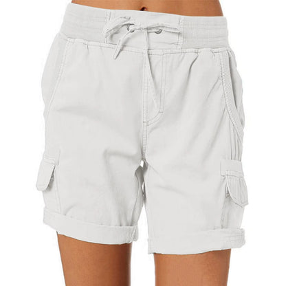 Damen Strandshorts | Cargo Stil | Skinny Fit | Einfarbig | Taschen-Weiß-S-Luzern Mode