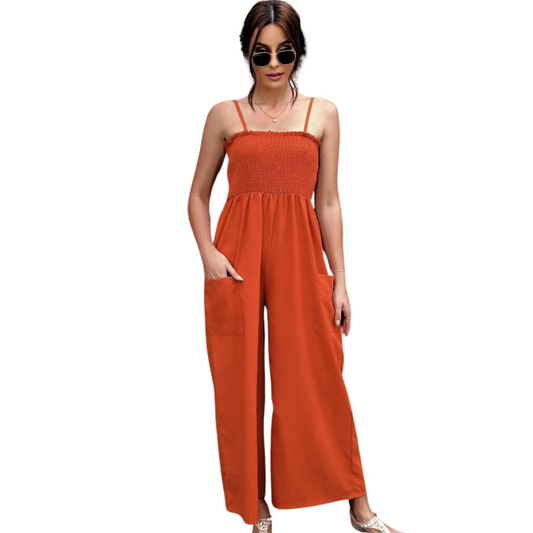 Damen Jumpsuit Sommer | Spaghettiträger | Vintage Look | Luftig bequem & stylisch-Rot-S-Luzern Mode