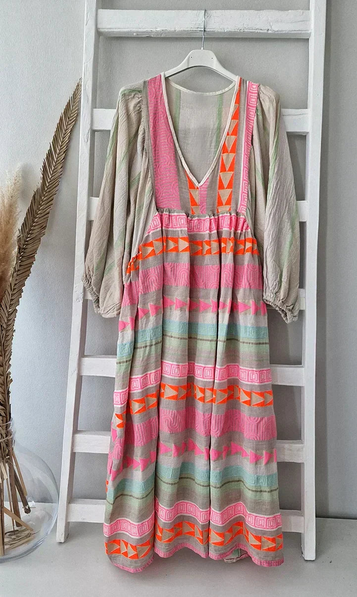 Maxikleid | Farbverlauf | Lockere Schnitt | Lange Ärmel | V-Ausschnitt-Luzern Mode