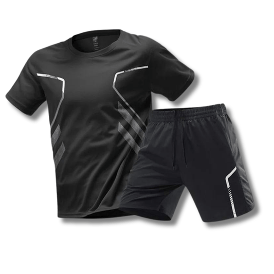 Sport Outfit Herren | Atmungsaktiv | Fitness | Tennis | Lauf | Sommer | Training-Schwarz-M-Luzern Mode