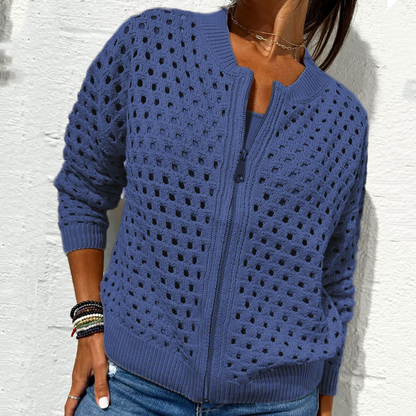 Strickjacke mit Reißverschluss & luftiger Struktur – Fenja