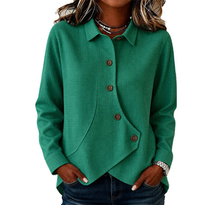 Women's Sweater with Button Placket and Asymmetrical Hem 2
