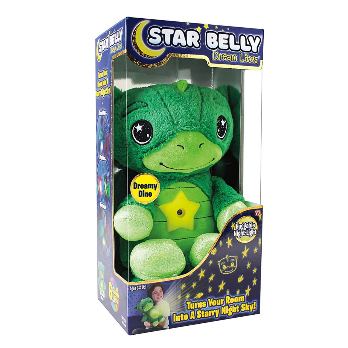 Grüner Plüsch-Dinosaurier Nachtlicht, Star Belly Dream Lites, Kinderzimmer Deko.