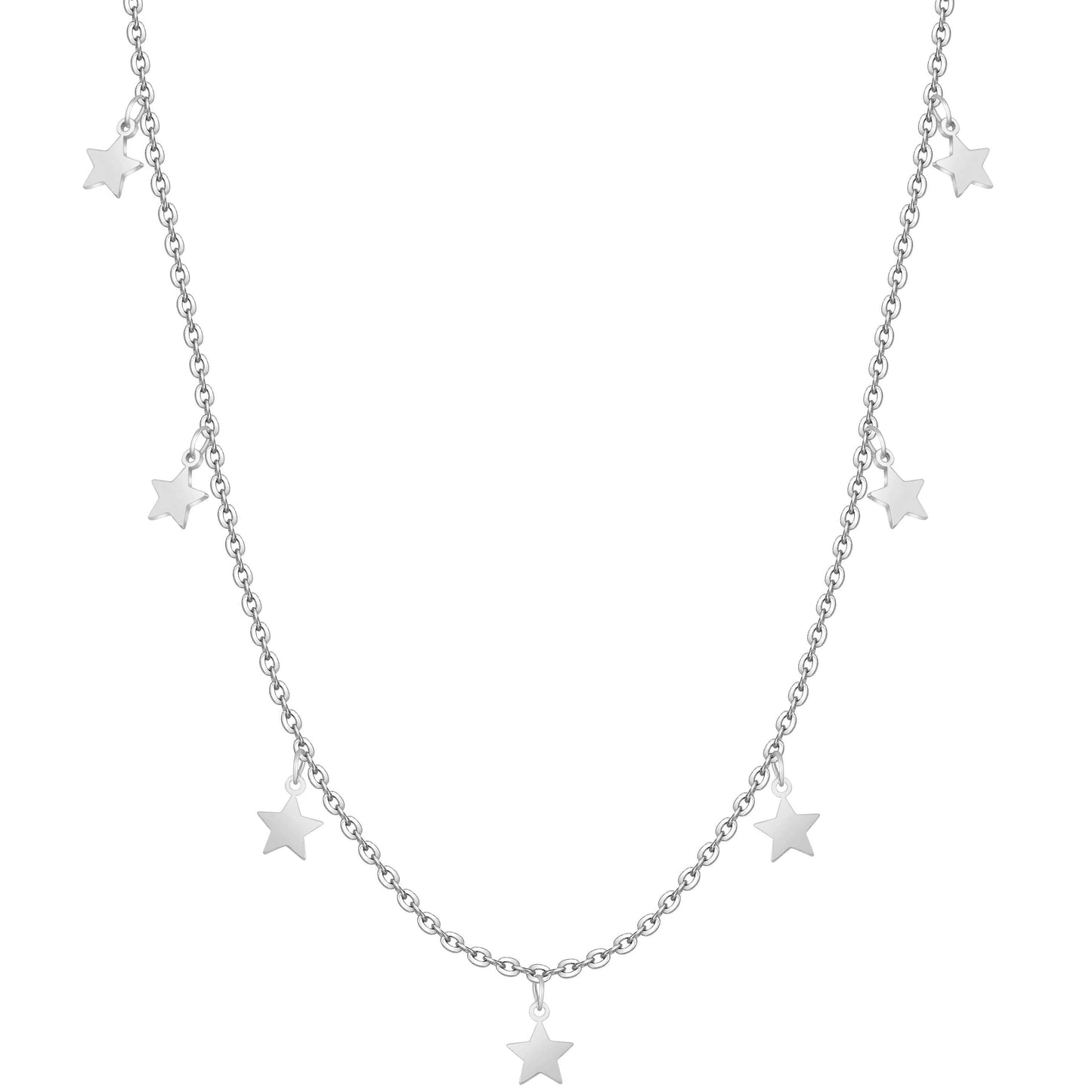 Silberne Sternenhalskette, zarte Kette mit Sternanhängern, modischer Schmuck für Damen.
