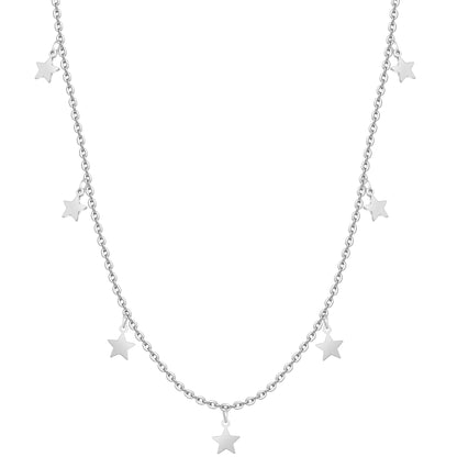 Silberne Sternenhalskette, zarte Kette mit Sternanhängern, modischer Schmuck für Damen.