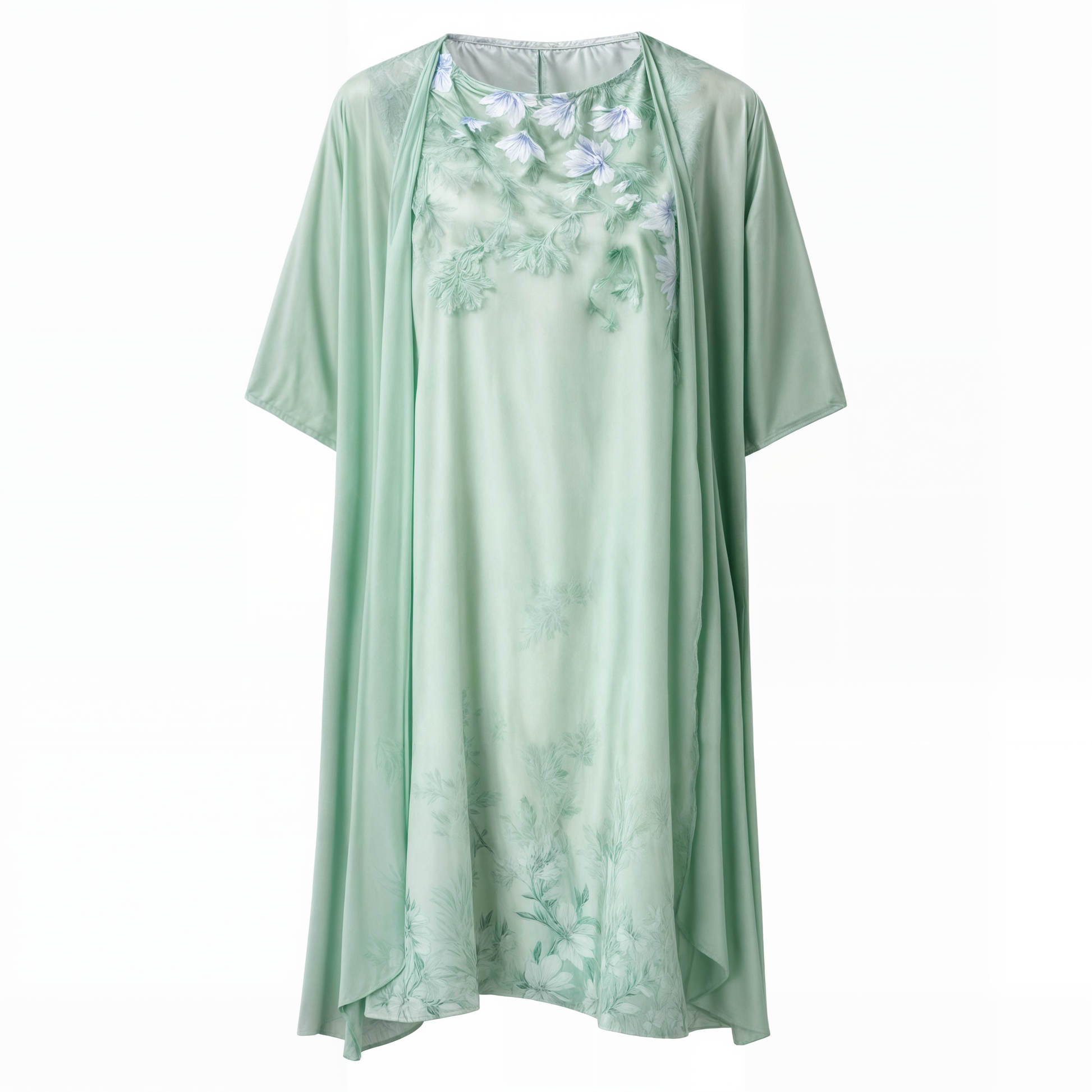 A-Linien Kleid Damen | Blumenprint | ärmellos | Chiffon | mit Weste | knielang-Luzern Mode