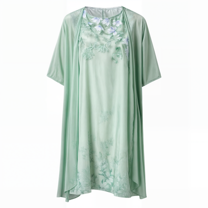A-Linien Kleid Damen | Blumenprint | ärmellos | Chiffon | mit Weste | knielang-Luzern Mode
