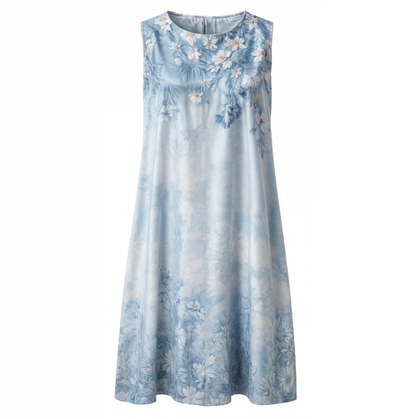 A-Linien Kleid Damen | Blumenprint | ärmellos | Chiffon | mit Weste | knielang-Luzern Mode