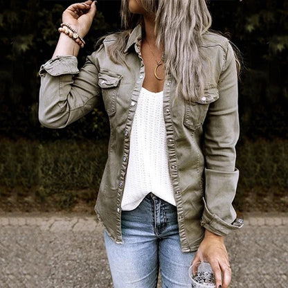 Damen Jeansjacke | Taschen | Baumwolle | Langarm | Knopfleiste -Luzern Mode