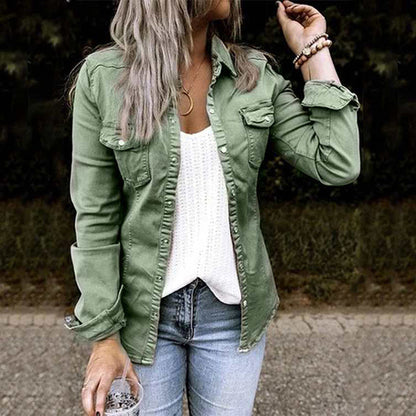Damen Jeansjacke | Taschen | Baumwolle | Langarm | Knopfleiste -Luzern Mode