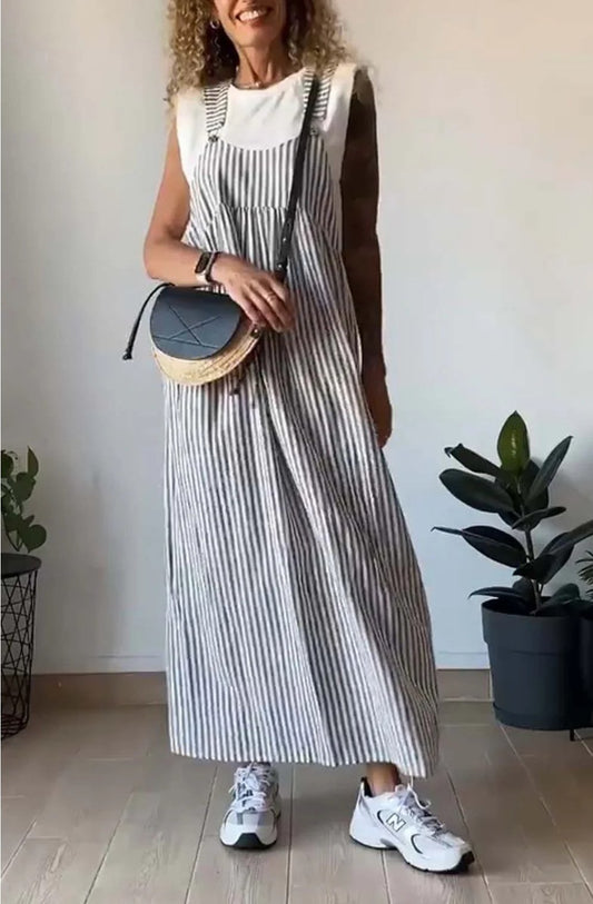 Casual Jumpsuit Damen | Streifen Look | Trendy | Locker | Alltag | Sommerstyle-Grau-S-Luzern Mode