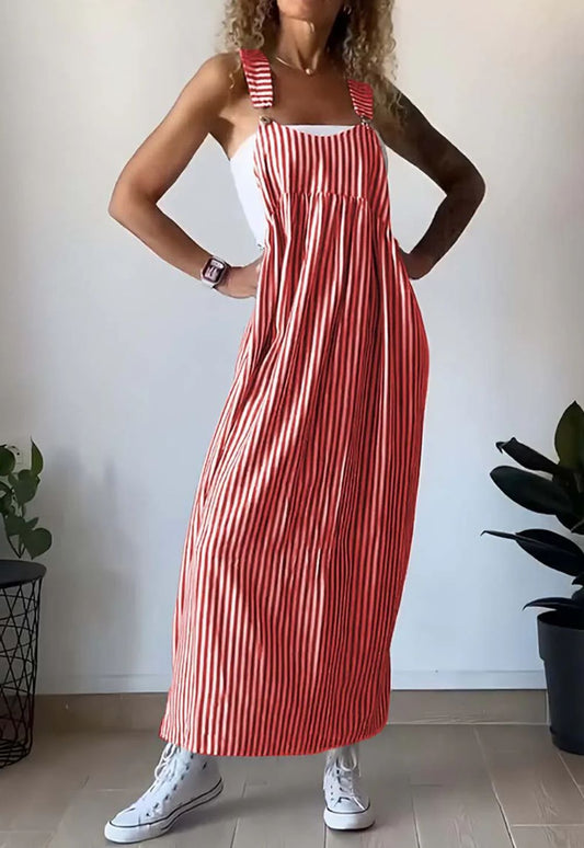 Casual Jumpsuit Damen | Streifen Look | Trendy | Locker | Alltag | Sommerstyle-Rot-S-Luzern Mode