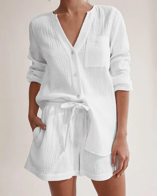 Zweiteiler Damen Freizeit | Baumwoll Set bequem stilvoll | Sommer Outfit Set-S-Luzern Mode