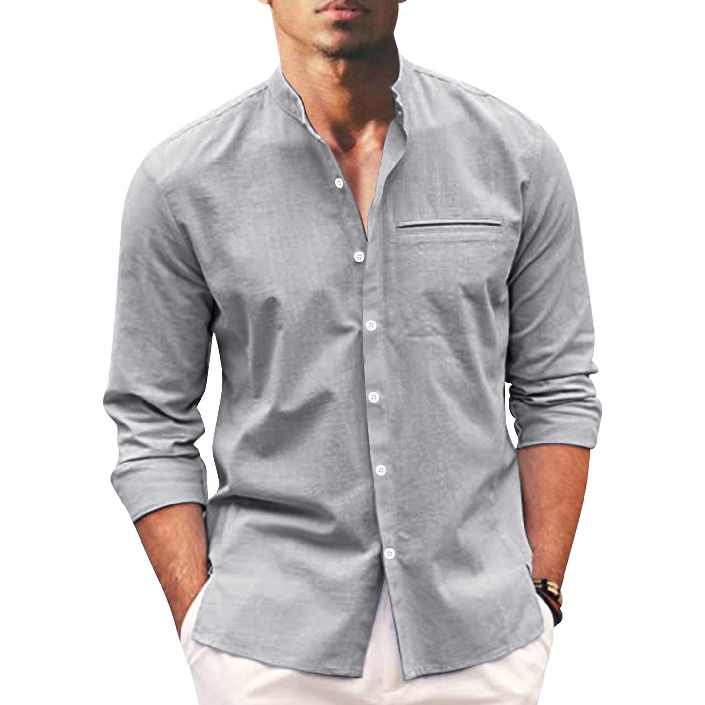 Sommerhemd Übergröße Herren | Leinen Look | Atmungsaktiv | Lockerer Schnitt-Grau-M-Luzern Mode