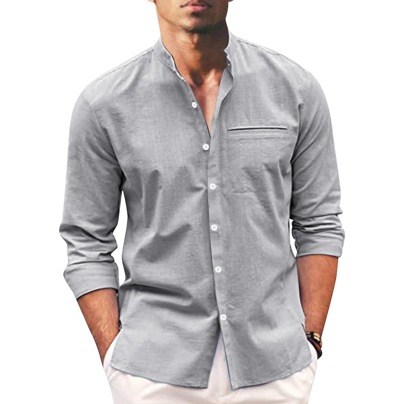 Sommerhemd Übergröße Herren | Leinen Look | Atmungsaktiv | Lockerer Schnitt-Grau-M-Luzern Mode