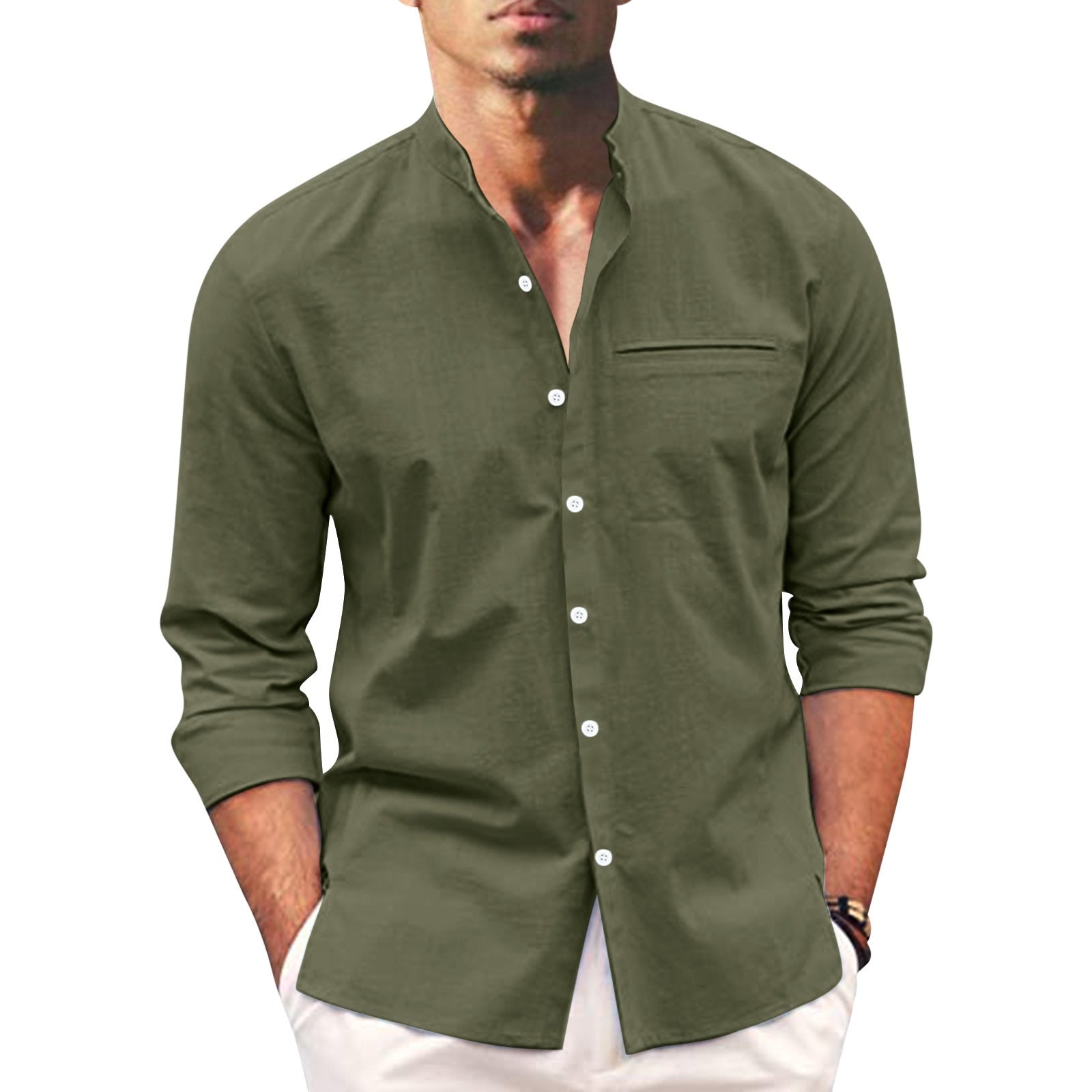 Sommerhemd Übergröße Herren | Leinen Look | Atmungsaktiv | Lockerer Schnitt-Grün-M-Luzern Mode