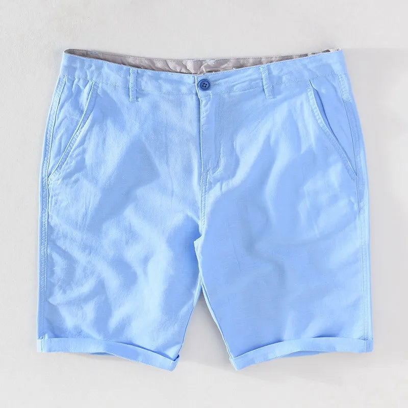 Herren Shorts Sommer | Baumwolle Leinen Mix | luftig bequem | Strand Freizeit Urlaub-Hellblau-S-Luzern Mode