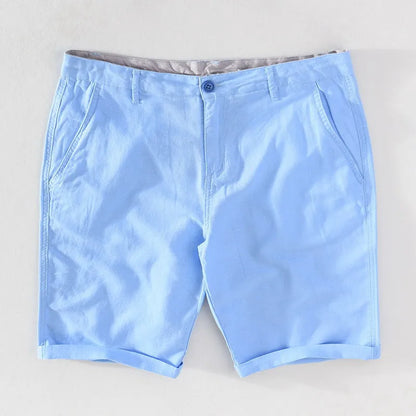 Herren Shorts Sommer | Baumwolle Leinen Mix | luftig bequem | Strand Freizeit Urlaub-Hellblau-S-Luzern Mode