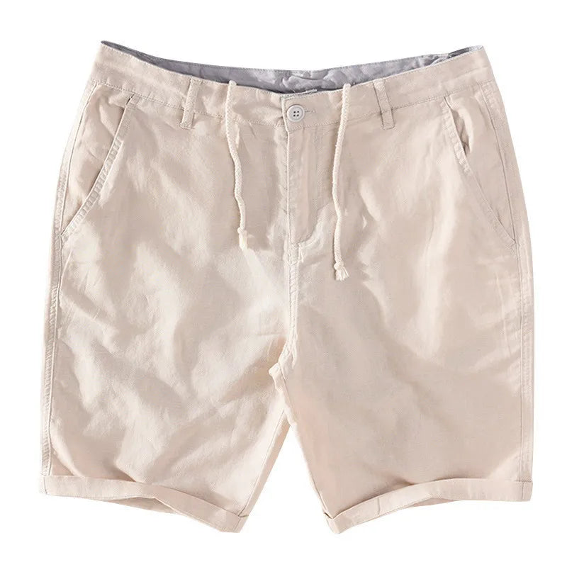Herren Shorts Sommer | Baumwolle Leinen Mix | luftig bequem | Strand Freizeit Urlaub-Khaki-S-Luzern Mode