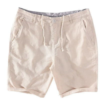Herren Shorts Sommer | Baumwolle Leinen Mix | luftig bequem | Strand Freizeit Urlaub-Khaki-S-Luzern Mode