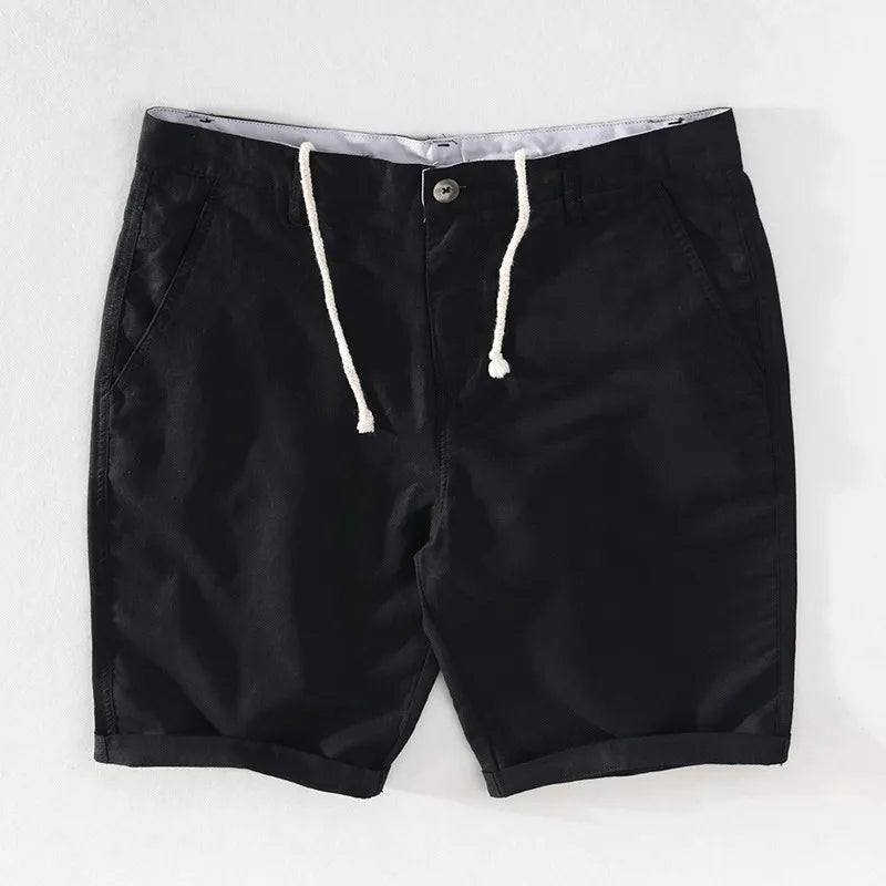 Herren Shorts Sommer | Baumwolle Leinen Mix | luftig bequem | Strand Freizeit Urlaub-Schwarz-S-Luzern Mode