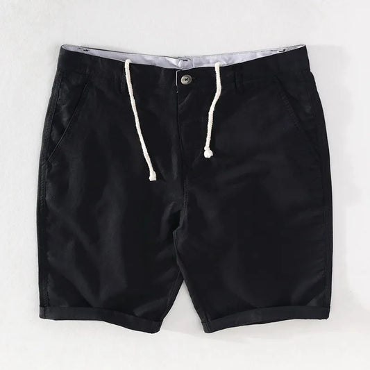 Herren Shorts Sommer | Baumwolle Leinen Mix | luftig bequem | Strand Freizeit Urlaub-Schwarz-S-Luzern Mode
