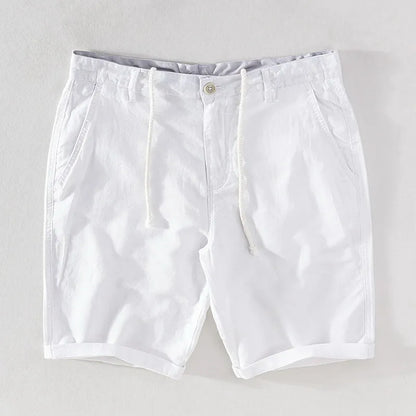 Herren Shorts Sommer | Baumwolle Leinen Mix | luftig bequem | Strand Freizeit Urlaub-Weiß-S-Luzern Mode