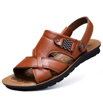 Ledersandalen Herren | Atmungsaktiv & bequem | Sommer Schuhwerk | römisch-Gelb-38-Luzern Mode
