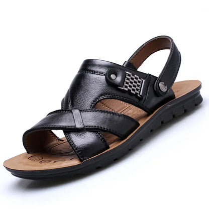 Ledersandalen Herren | Atmungsaktiv & bequem | Sommer Schuhwerk | römisch-Schwarz-38-Luzern Mode