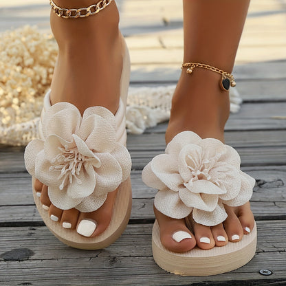 Sommer Slipper Damen | Leicht & bequem | Blumendetail | Strand & Alltagstauglich-Beige-35.5-Luzern Mode