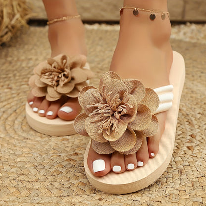 Sommer Slipper Damen | Leicht & bequem | Blumendetail | Strand & Alltagstauglich-Khaki-35.5-Luzern Mode
