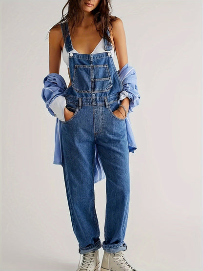 Trendiger Damen Jumpsuit | Denim Look für Alltag | Luftig und vielseitig kombinierbar-Marineblau-XS-Luzern Mode