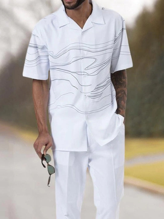 Herren Sommer Set | Kurzarmhemd mit Hose | Luftig | Vintage Stil | Pflegeleicht-Luzern Mode