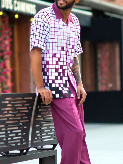 Herren Sommer Set | Kurzarmhemd mit Hose | Luftig | Vintage Stil | Pflegeleicht-Set C-S-Luzern Mode