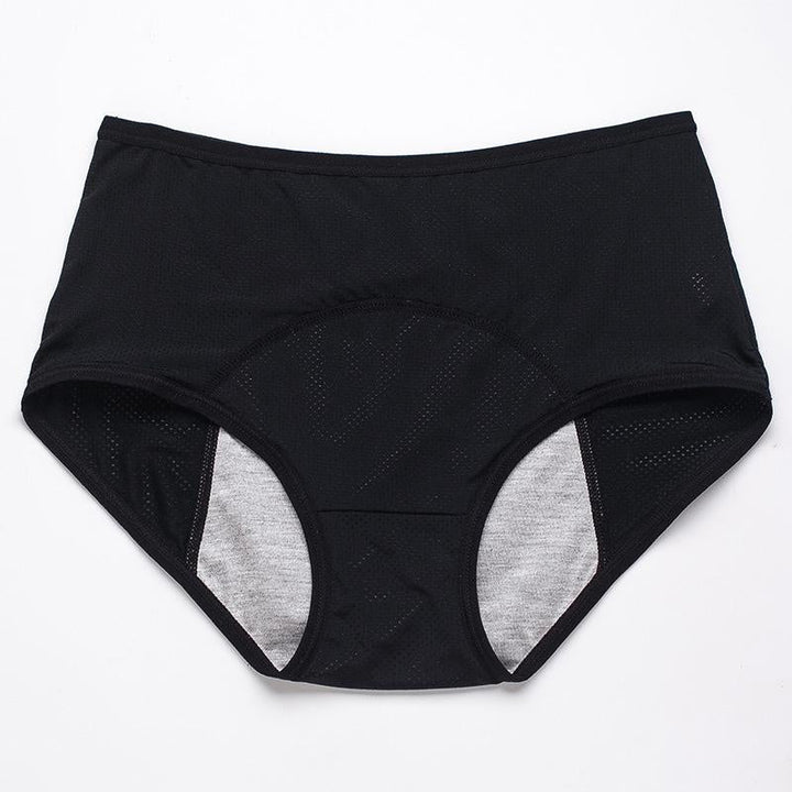 Schwarzer Slip von vorn mit Lochmuster, Einsatz im Schritt und grauem Innenstoff an den Beinen. 20