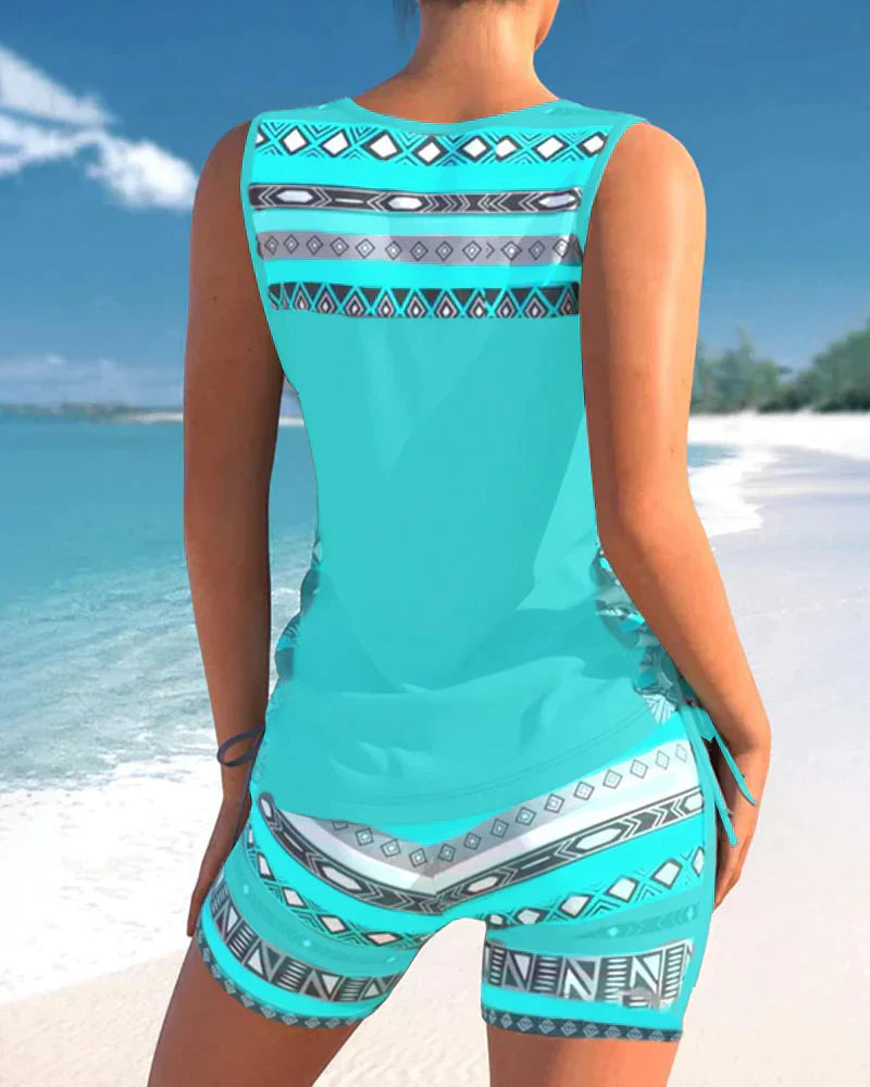Tankini Damen Sommer | V-Ausschnitt | Geometrisches Muster | Bequem | Strand-Luzern Mode