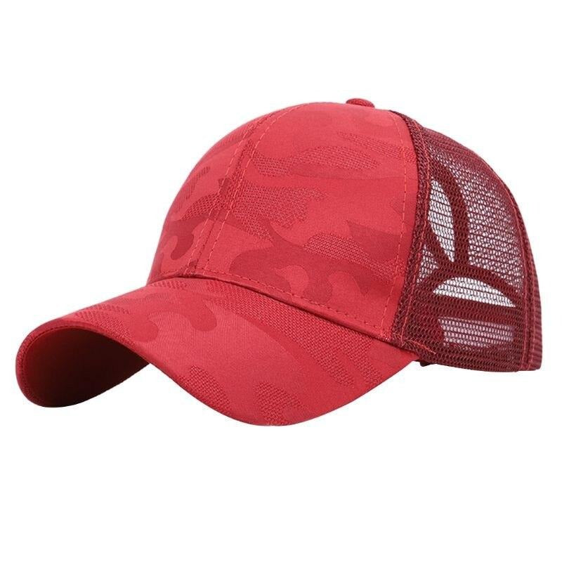Damen Cap mit Zopföffnung | Sommer Baseballcap | Verstellbar | Atmungsaktiv-Rot-Luzern Mode