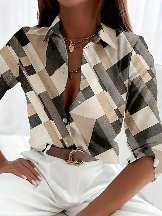 Atmungsaktiver Stoff | abstrakter Allover-Print | lockere Passform | Knopfleiste-Apricot-XS-Luzern Mode