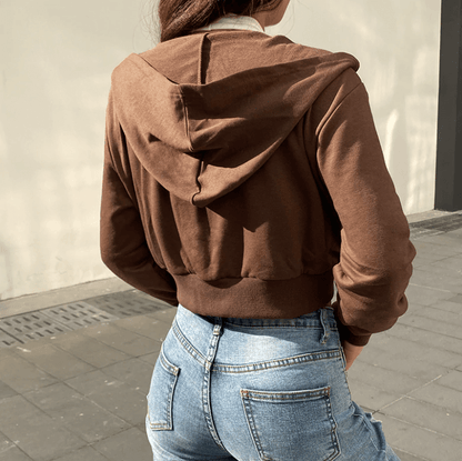 Trendy Damen Cropped Hoodie | Reißverschluss | Sportlich | Figurbetont | Kapuze-Luzern Mode