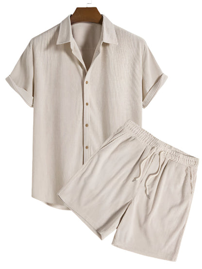 Herren Sommer Set gestreift | Strandlook | Leicht bequem | Für Urlaub und Alltag-Beige-Luzern Mode