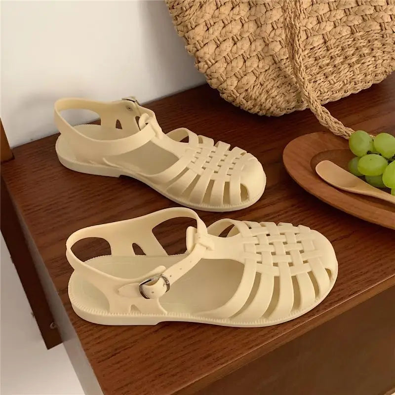 Plateau Sandalen Damen | verstellbare Riemen | luftiges Material | Sommerlook-Apricot-35-Luzern Mode
