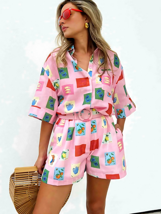 Zweiteiliges Sommer Set Damen | Leicht & farbenfroh | Stylisch für warme Tage-Rosa-S-Luzern Mode
