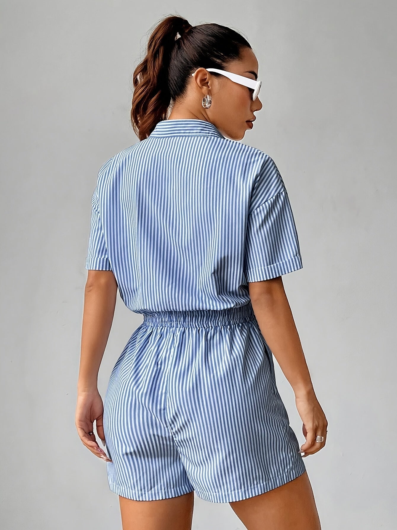 Damen Sommer Jumpsuit | Kurzarm | Streifenlook | Luftig bequem für heiße Tage-Luzern Mode