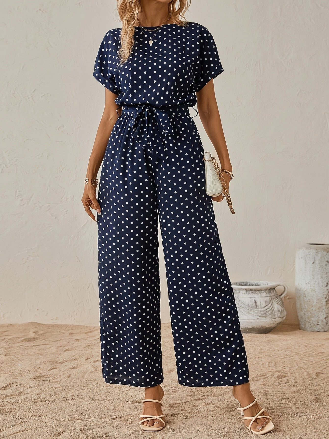 Damen Jumpsuit Punkte | Sommer Look | Luftig bequem | Casual für Alltag & Urlaub-Luzern Mode