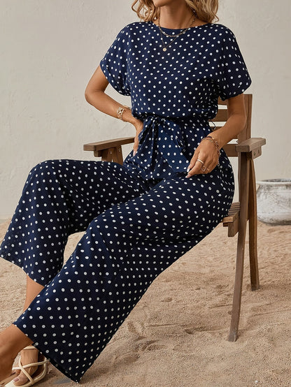 Damen Jumpsuit Punkte | Sommer Look | Luftig bequem | Casual für Alltag & Urlaub-Luzern Mode