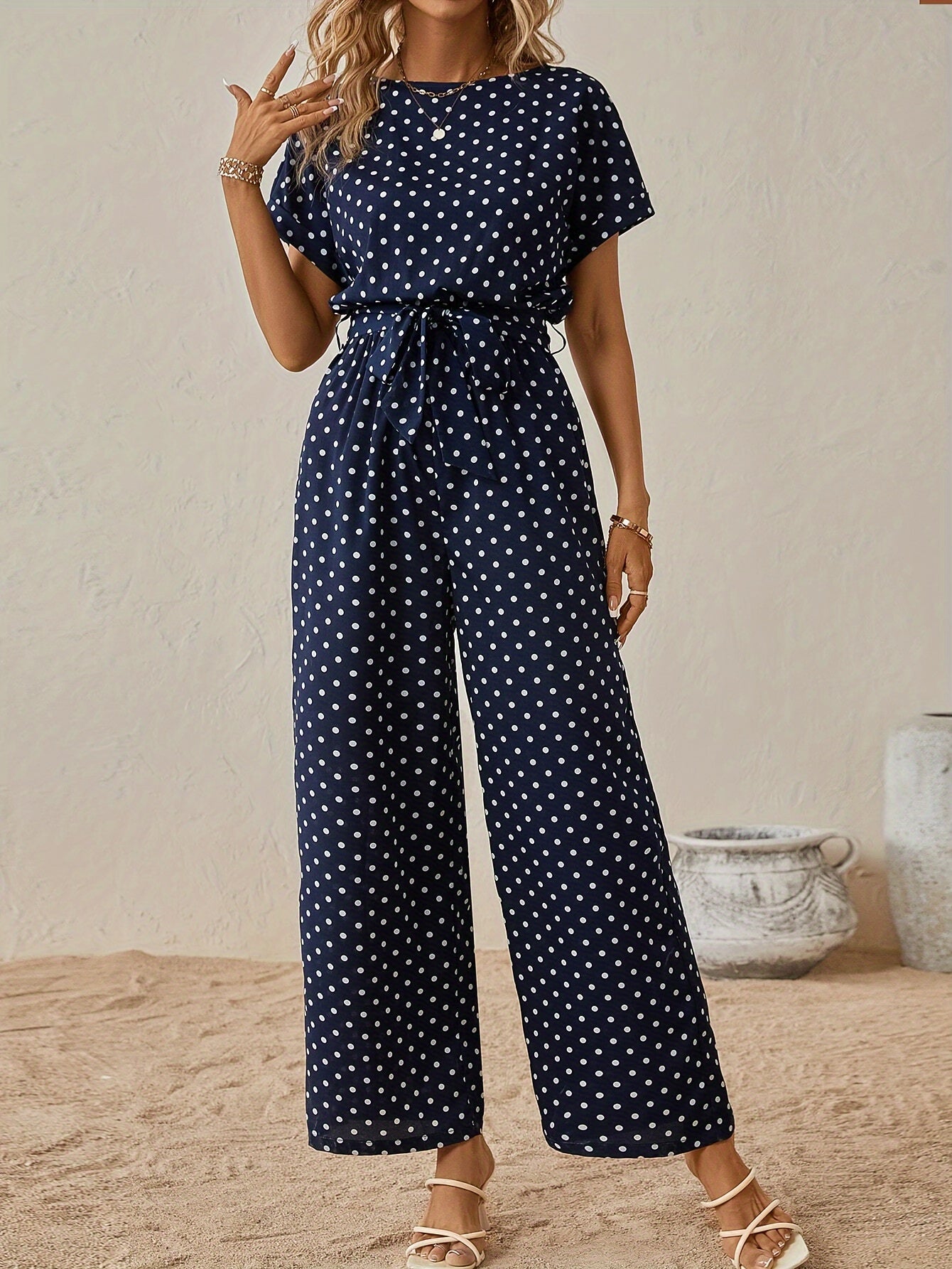 Damen Jumpsuit Punkte | Sommer Look | Luftig bequem | Casual für Alltag & Urlaub-S-Luzern Mode