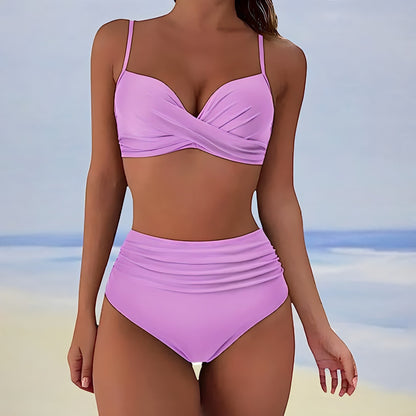 High-Waist Bikini Damen | Figurformend | Bequem | Trendy | Bademode Sommer-Hellviolett-S-Luzern Mode